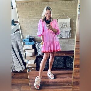 Pink Embroidered Mini Dress